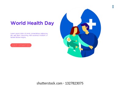 Vector Illustration of World health day concept text design. people
women and boy