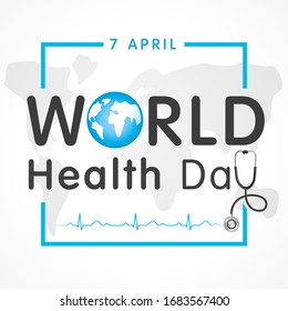 Vector Illustration of World health day concept text design with doctor stethoscope. Globe in text and normal cardiogram for poster on World Health Day, 7 April