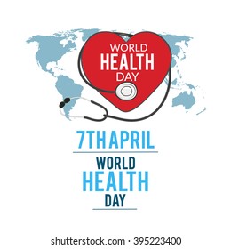Vector Illustration of World health day concept text design with doctor stethoscope.
