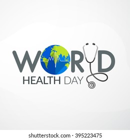 Vector Illustration Of World Health Day Concept Text Design With Doctor Stethoscope.