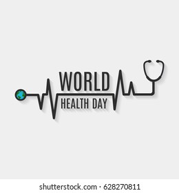 Vector Illustration of World health day concept text design with globe and doctors stethoscope with ECG wave