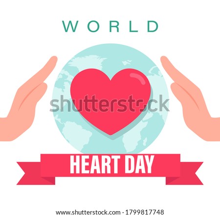 Vector illustration World Heart Day Background, health care awareness. People running for disease prevention, World heart day with red heart and world sign vector design, Worl Heart Day poster Slogan