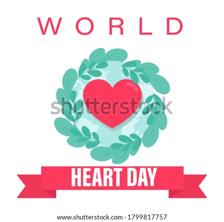 Vector illustration World Heart Day Background, health care awareness. People running for disease prevention, World heart day with red heart and world sign vector design, Worl Heart Day poster Slogan