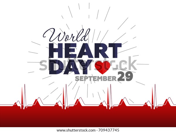 Vector illustration for World Heart Day with\
image of heart, and seamless\
cardiogram