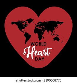 Vector Illustration of world heart. With an illustration of the shape of a world map in a red heart on a black background.Socila media post, background, illustration