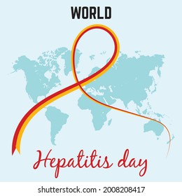Vector Illustration of World Hepatitis Day July 28.  Creative concept with ribbon and world map can be used for awareness campaigns, posters and print.
