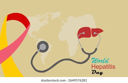 Ilustração vetorial do Dia Mundial da Hepatite. Faixa de Conscientização sobre a Hepatite. Cartaz da campanha do Dia Mundial da Hepatite com médicos tratam o fígado em estilo plano 2d e design vetorial