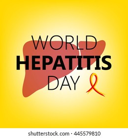 Vector illustration. World Hepatitis Day. Liver on yellow background.