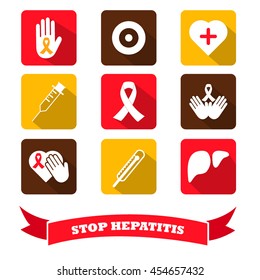 Ilustración vectorial del Día Mundial de la Hepatitis.Establecer iconos.