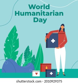 Vektorgrafik des humanitären Tages der Welt, Teilen, Pflegen, einander für die Menschheit helfen