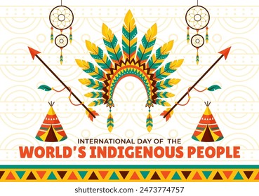 Vector Illustration for World Indigenous People Day on August 9 to Raise Awareness and Protect the Rights of Populations, featuring a Flat Background