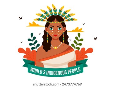 Vector Illustration for World Indigenous People Day on August 9 to Raise Awareness and Protect the Rights of Populations, featuring a Flat Background