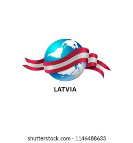 Vector Illustration of a world – world with the latvia flag 