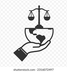 Vector illustration of world law icon in dark color and transparent background(PNG).