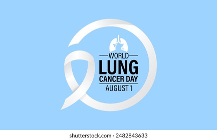 vector illustration World Lung Cancer day is observed every year on August 1. ribbon with lung icon vector illustration background template. Holiday concept.