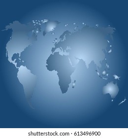 Vector illustration with world map in blue colors