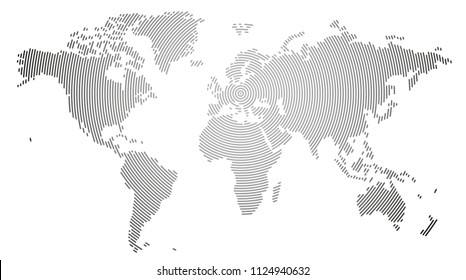 Vector Illustration Of The World Map Composed By A Line Circles Texture 