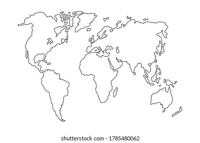 Vektorgrafik der Weltkarte, Kontur der Kontinente. Eurasien, Amerika, Afrika, Australien.