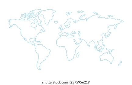 Vector illustration of world map, contour of continents. Eurasia, America, Africa, Australia.