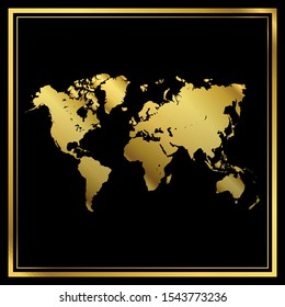Vector illustration of world map. Gold effect