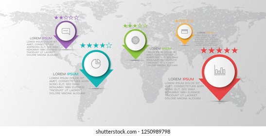 vector illustration World map Infographic design template with icons and 5 options or steps. Can be used for process, presentations, layout, banner,info graph.