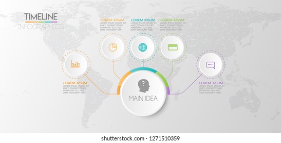 vector illustration World map Infographic design template with icons and 5 options or steps. Can be used for process, presentations, layout, banner,info graph.