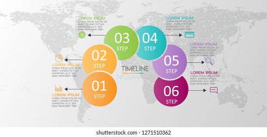 vector illustration World map Infographic design template with icons and 6 options or steps. Can be used for process, presentations, layout, banner,info graph.
