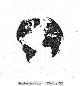 vector illustration of a world map. letterpress vintage globe label design. 