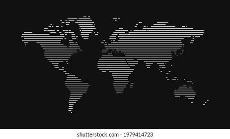 Vector illustration of a world map made from lines on a black background. Geographic banner or template.