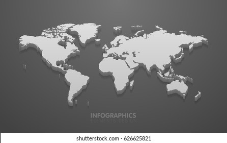 Vector illustration of world map mockup for infographics on the gray background.