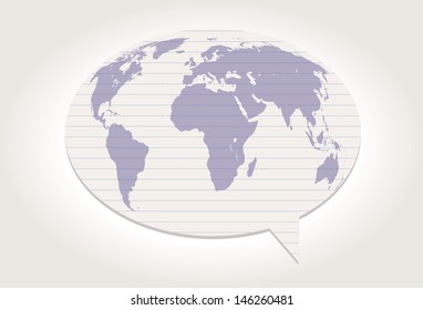 Vector illustration of world map on a paper.