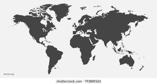 Vector illustration world map. World map on grey background