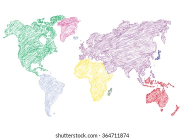 vector illustration world map pencil sketched