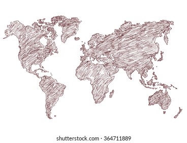 vector illustration world map pencil sketched