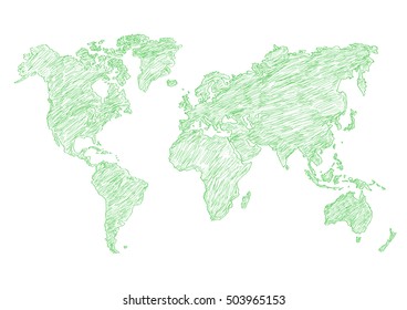 vector illustration world map pencil sketched