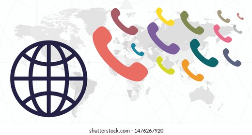 vector illustration of world map and phone symbol for international calls abroad visuals