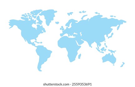 Vector illustration of world map, silhouettes of continents. Eurasia, America, Africa, Australia.