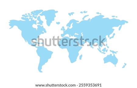 Vector illustration of world map, silhouettes of continents. Eurasia, America, Africa, Australia.