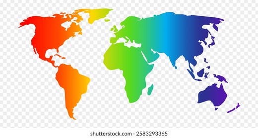 Vector illustration of world map in Zero Discrimination Day rainbow on transparent background