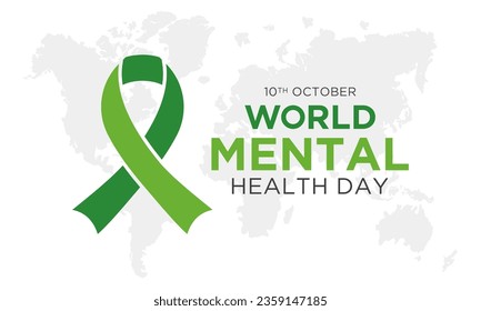 Ilustración vectorial del Día Mundial de la Salud Mental. 10 de octubre. Vector de icono de la cinta de reconocimiento verde aislado en un fondo blanco. Concepto de conciencia de la salud para el diseño de pancartas.