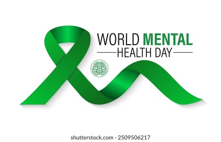 Ilustración vectorial de la Plantilla del Día Mundial de la Salud Mental para uso de celebración. Diseño de cinta de caligrafía verde. eps 10