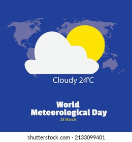 Vector illustration of World Meteorological Day background. Cloudy 24 degrees Celsius