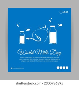 Vector illustration of World Milk Day 1 June social media story feed set mockup template