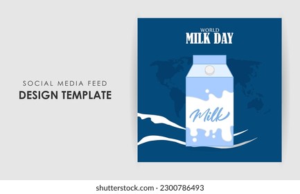 Vector illustration of World Milk Day 1 June social media story feed set mockup template