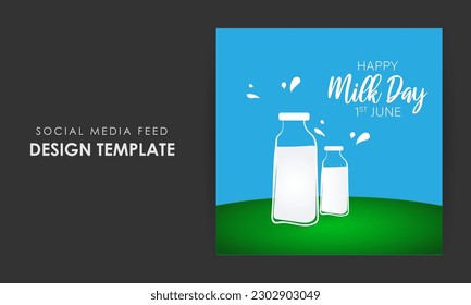 Vector illustration of World Milk Day 1 June social media story feed set mockup template