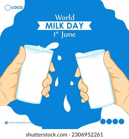 Vector illustration of World Milk Day 1 June social media story feed set mockup template