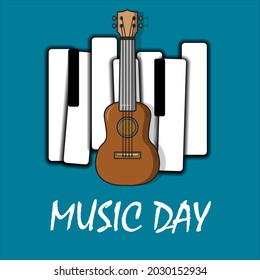 Vector illustration of World Music Day greeting card with elegant design. Suitable for flyers, banners and greeting cards about world music day for printing, websites, posts. Blue Background