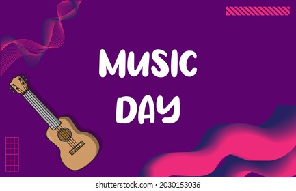 Vector illustration of World Music Day greeting card with elegant design. Suitable for flyers, banners and greeting cards about world music day for printing, websites, posts. Purple Background
