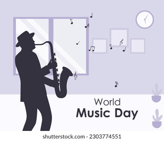 Ilustración vectorial de la plantilla de parodia de la historia del Día Mundial de la Música en los medios sociales