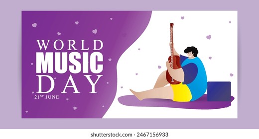 Vector illustration of World Music Day social media feed template
